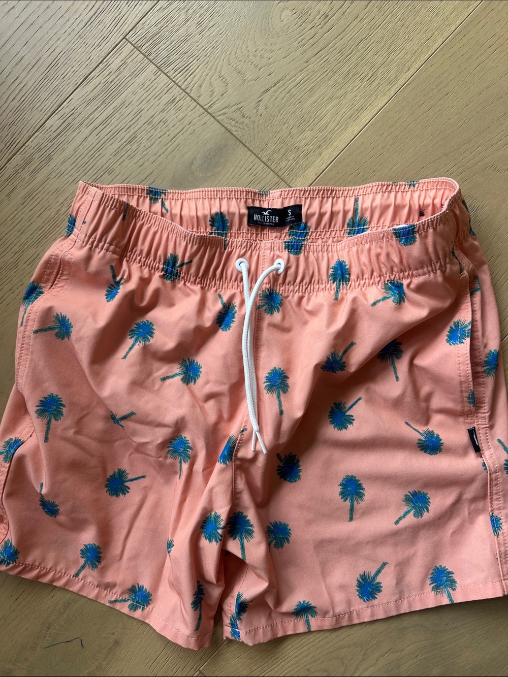 Hollister Coral Swim Shorts with Blue Palm Print